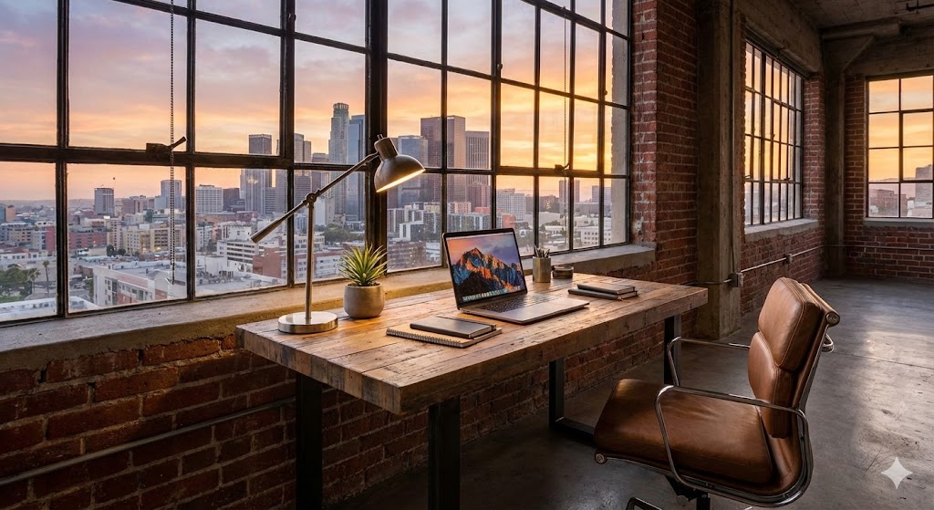 Modern developer desk setup with multiple monitors Software Concept Art