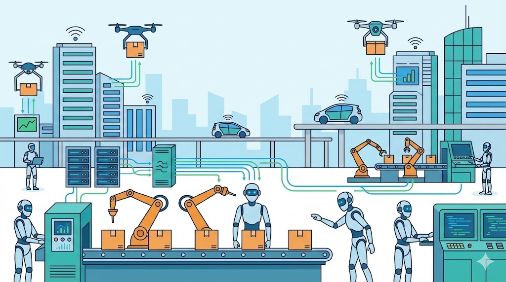 Automation robot icon symbolizing release conductor System Abstract Visual